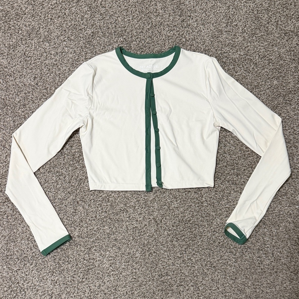 SET Active Sportbody Button Down Shirt with Green Trim